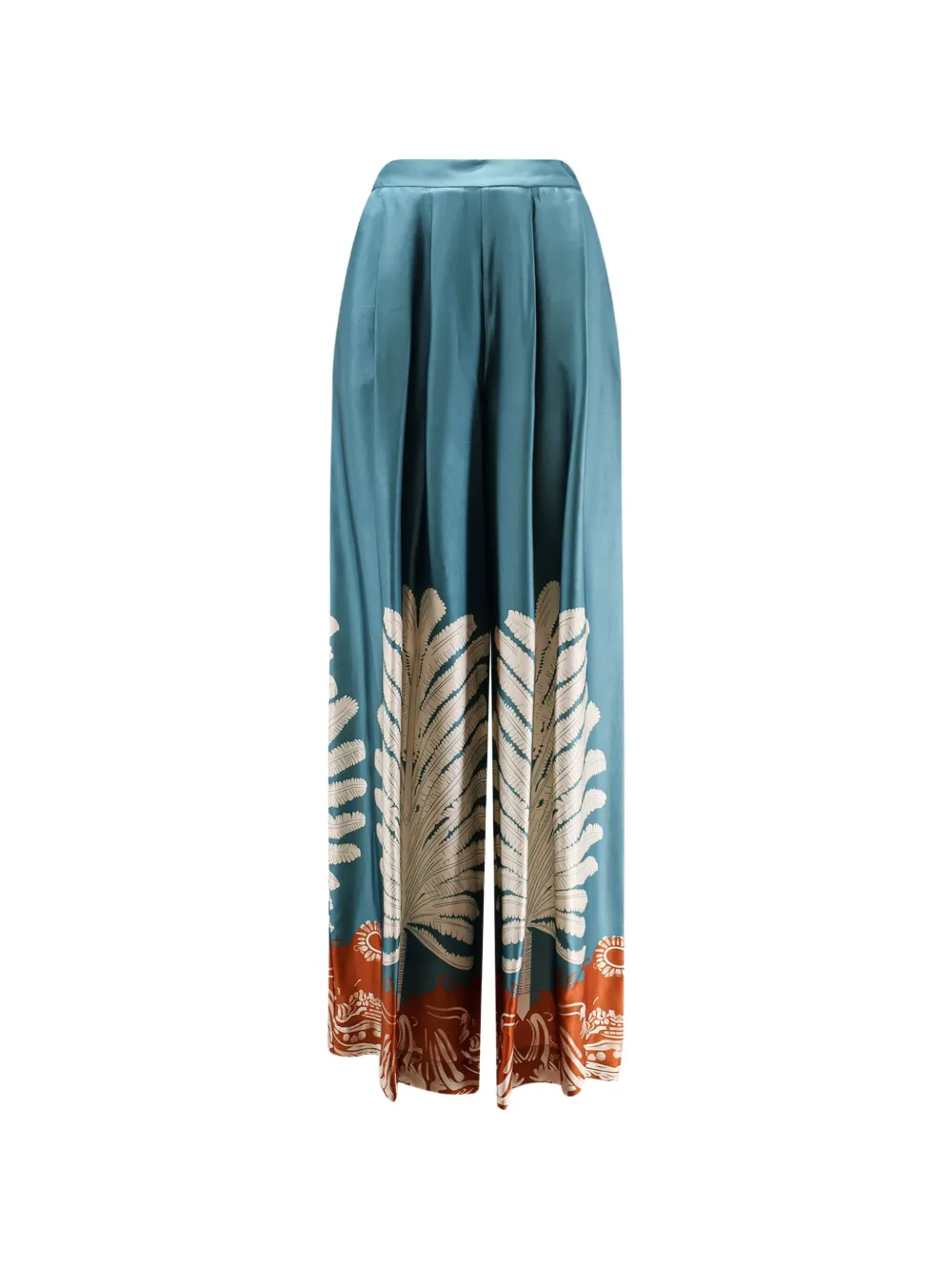 BYE FIRENZE pleated palm-print palazzo pants