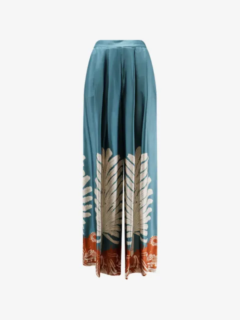 BYE FIRENZE pleated palm-print palazzo pants