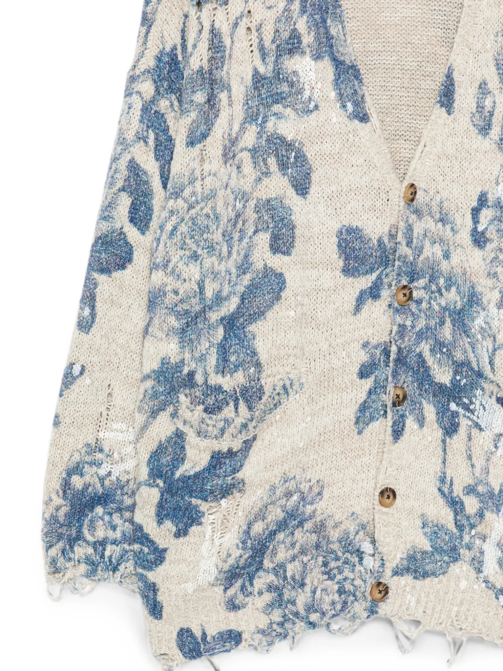 R13 Vest met bloemenprint en rafels Beige
