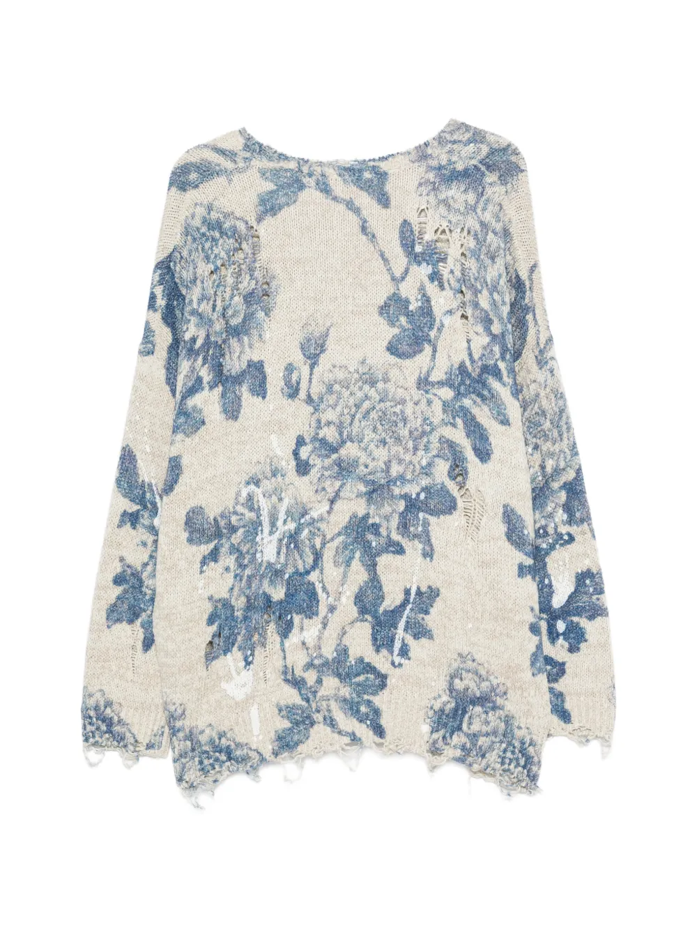 R13 Vest met bloemenprint en rafels Beige
