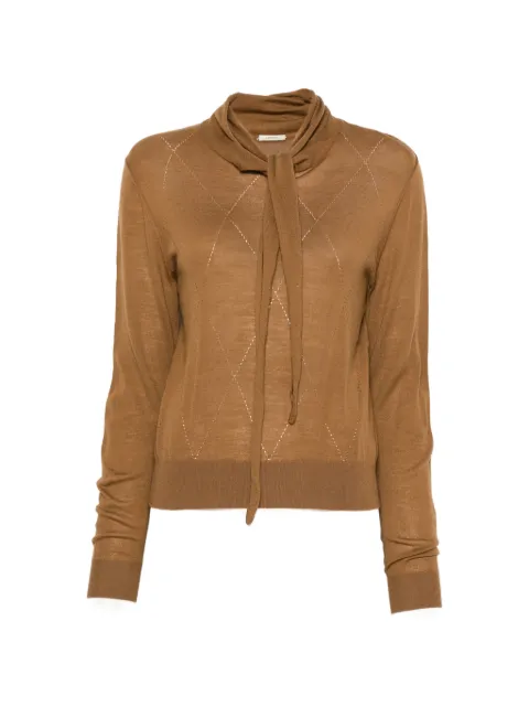 LAMRONS pussy-bow pointelle-knit sweater