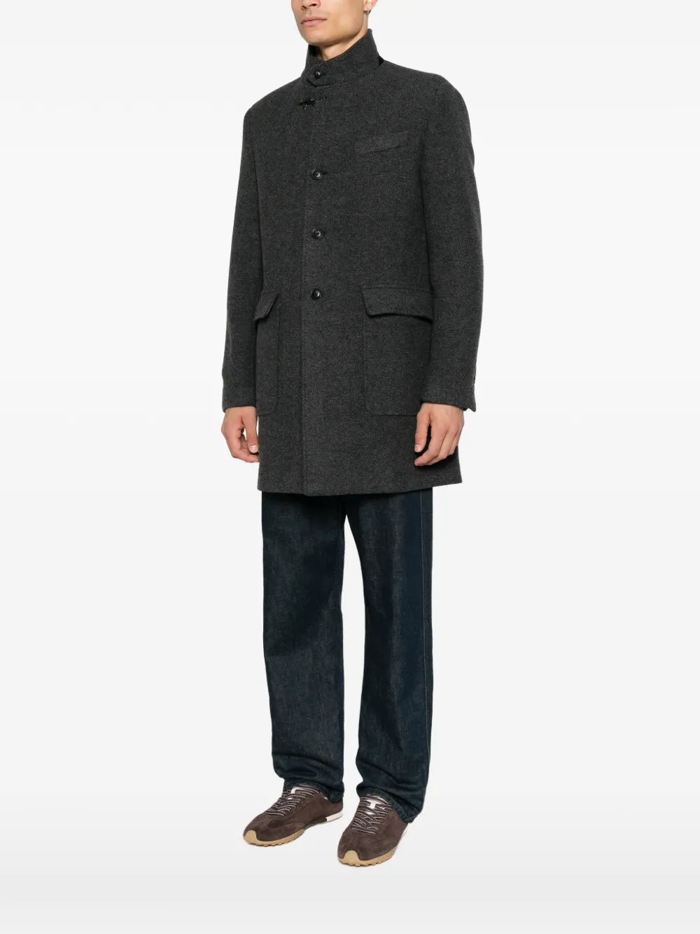 Fay herringbone-weave hook-fastening coat Grijs