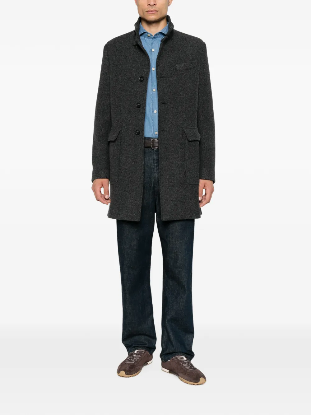 Fay herringbone-weave hook-fastening coat Grijs