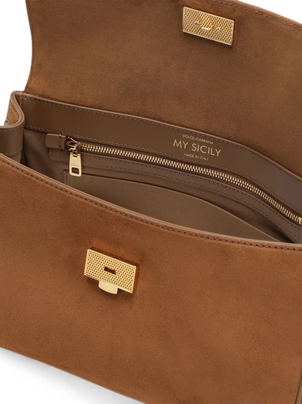 Dolce & Gabbana My Sicily medium handtas van kalfsleer met split Bruin