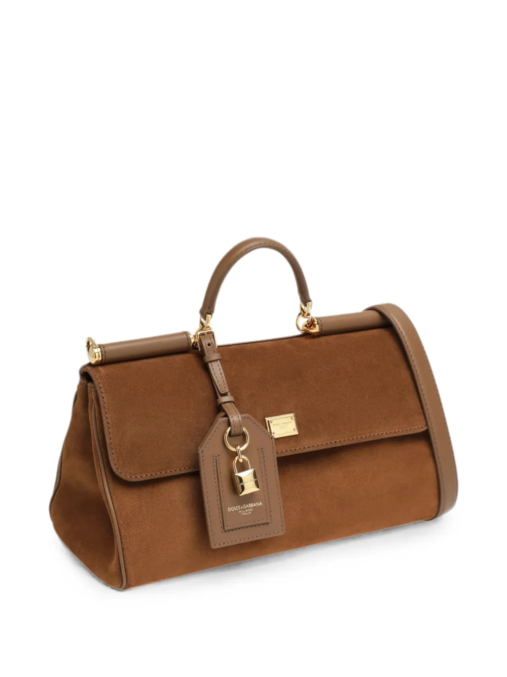Dolce & Gabbana My Sicily medium handtas van kalfsleer met split Bruin