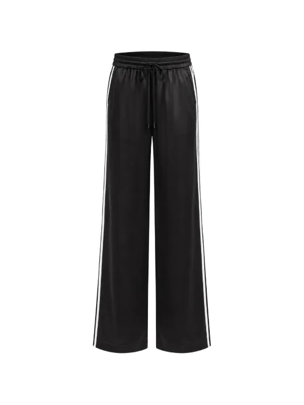 Sprwmn Athletic Side-stripe Silk Trousers in Black