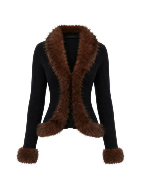Self-Portrait black faux-fur knit cardigan