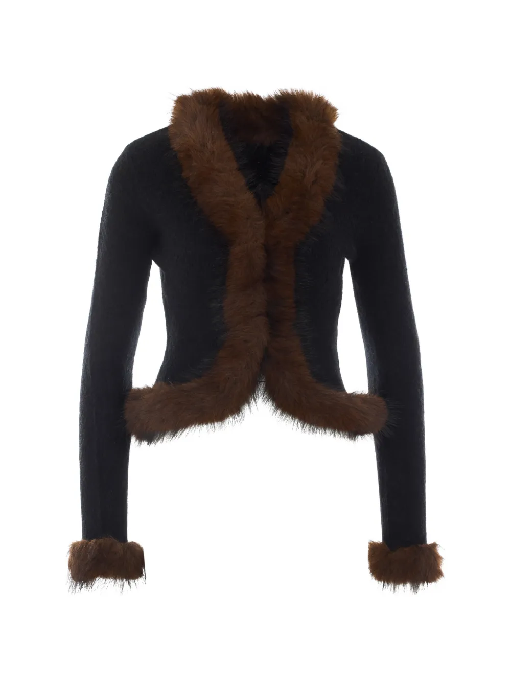 Self-Portrait black faux-fur knit cardigan - Nero