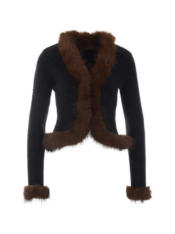 Self-Portrait Black Faux-fur Knit Cardigan