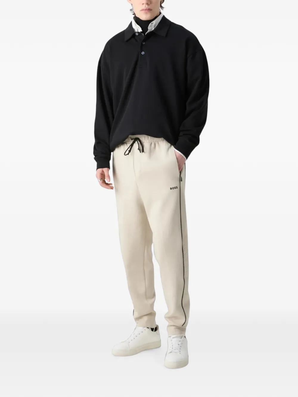 BOSS Trainingsbroek met trekkoordtaille Beige