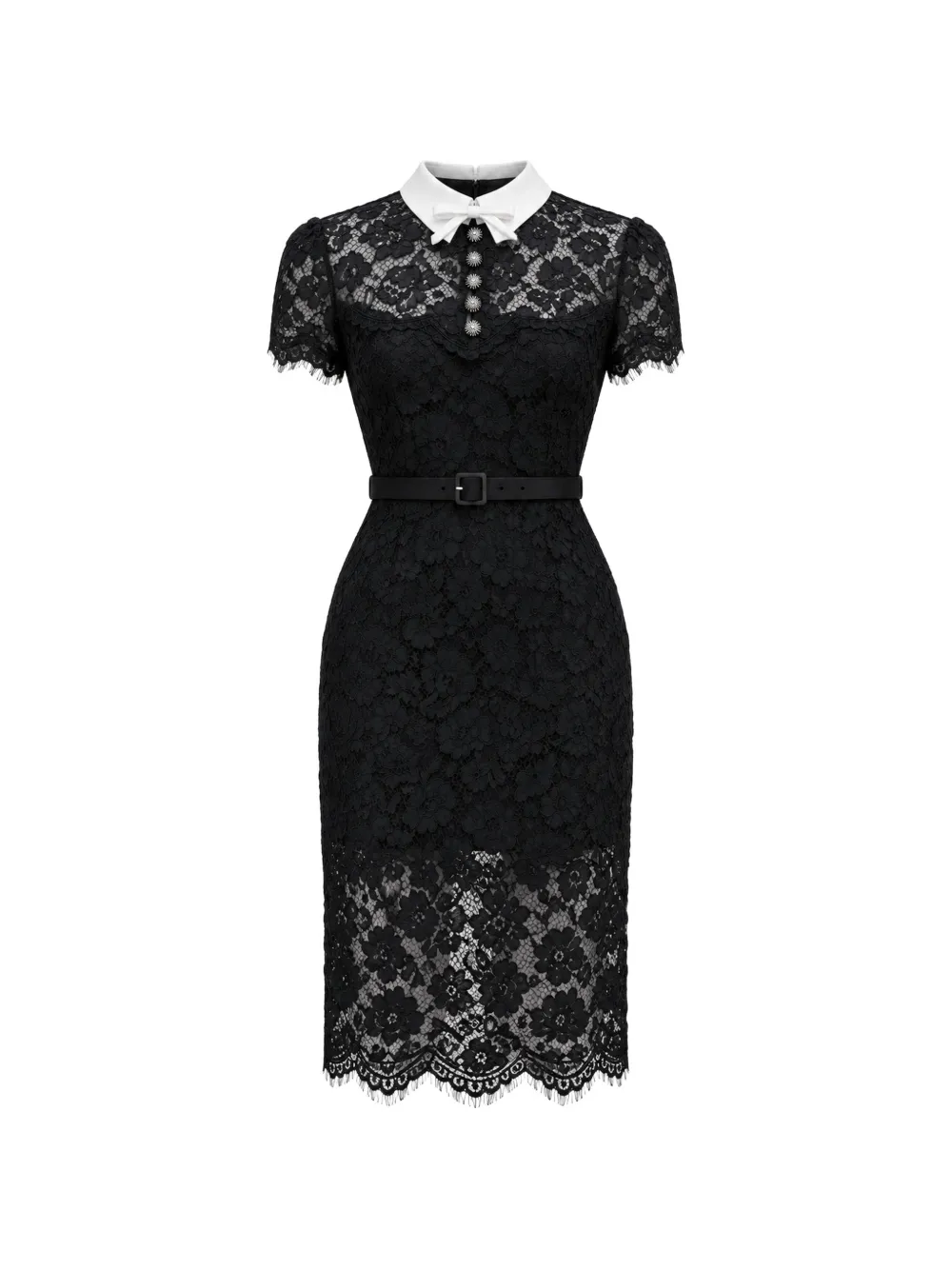 Self-Portrait black lace contrast-collar midi dress - Nero