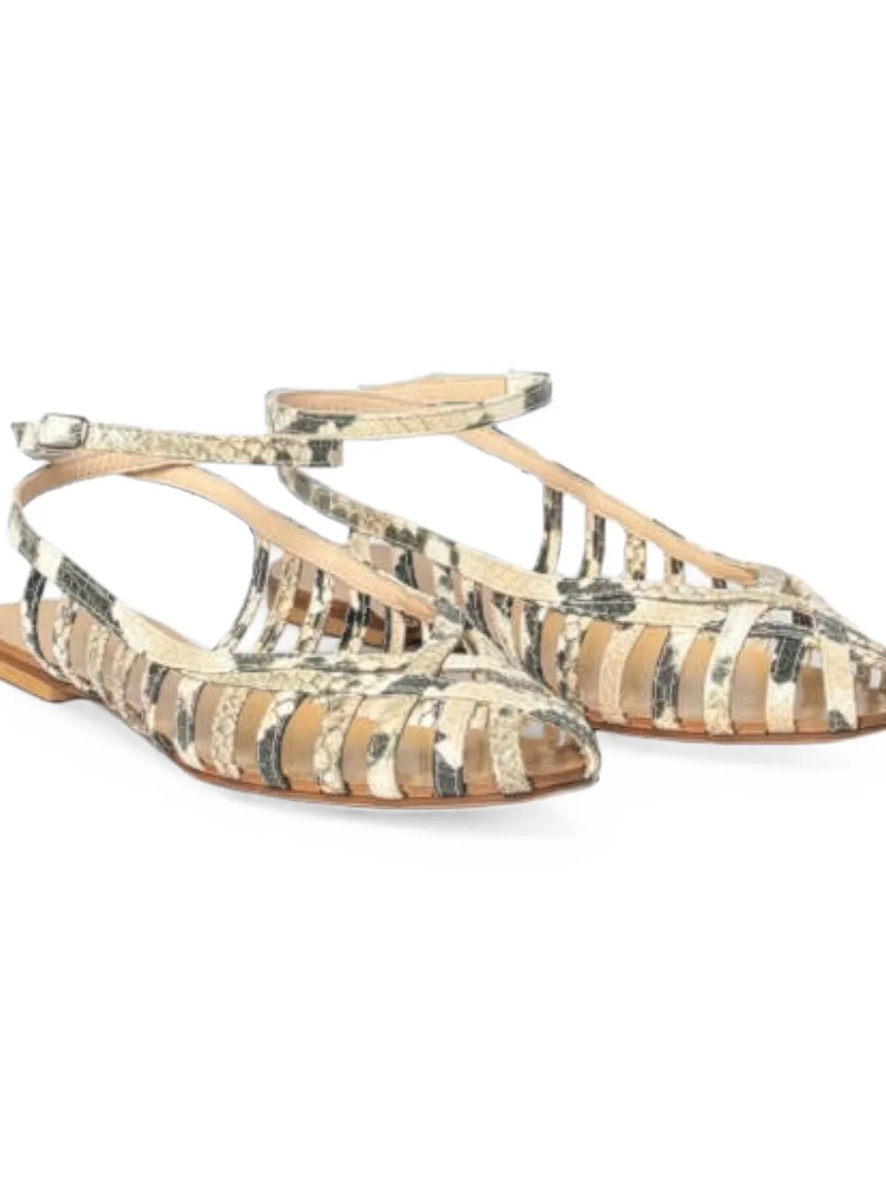Anna F. snake-effect caged sandals Beige