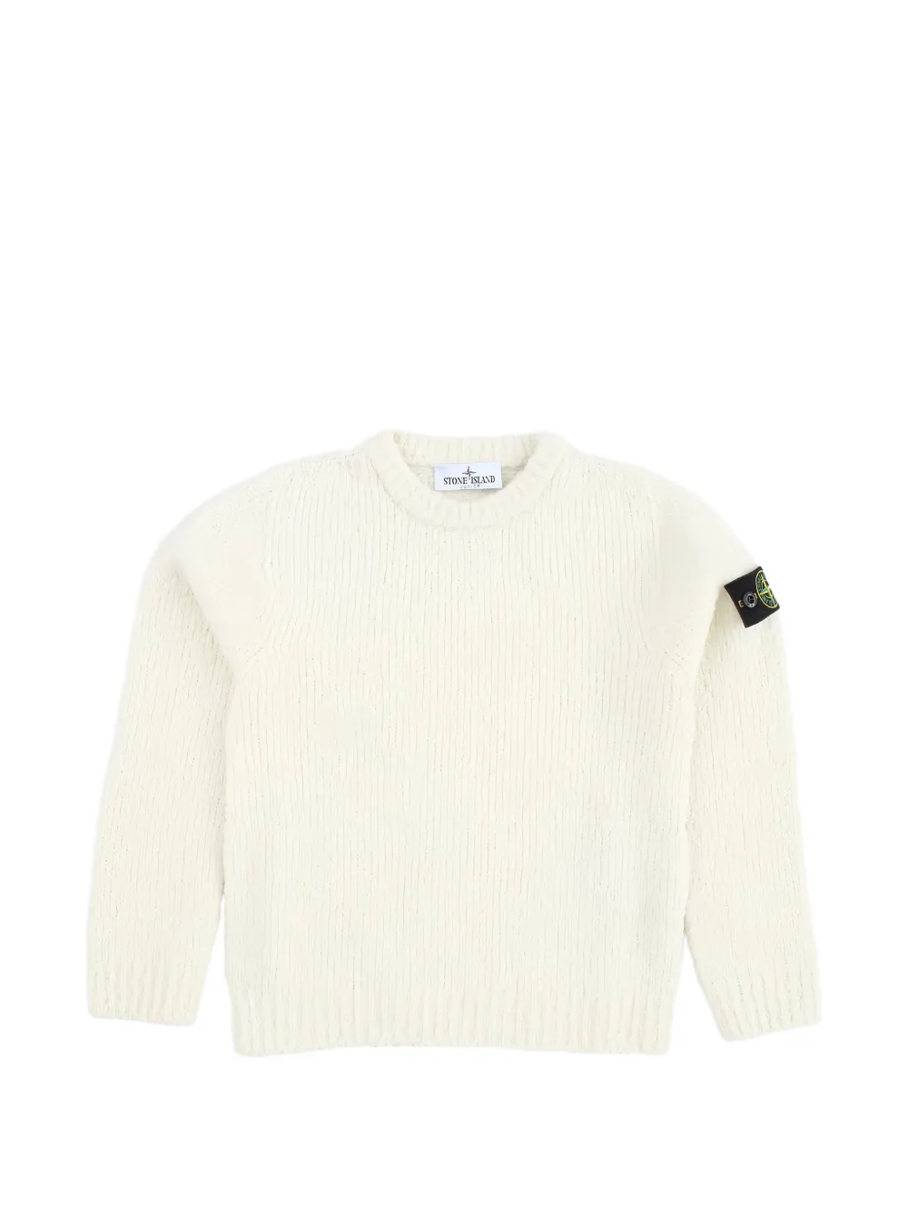 Stone Island Junior logo-patch ribbed-knit sweater - Bianco
