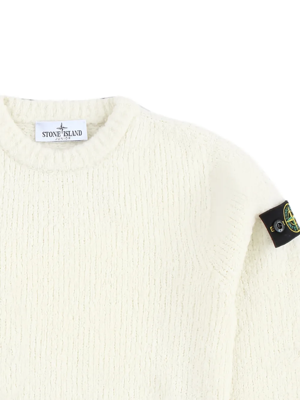 Stone Island Junior logo-patch ribbed-knit sweater Wit