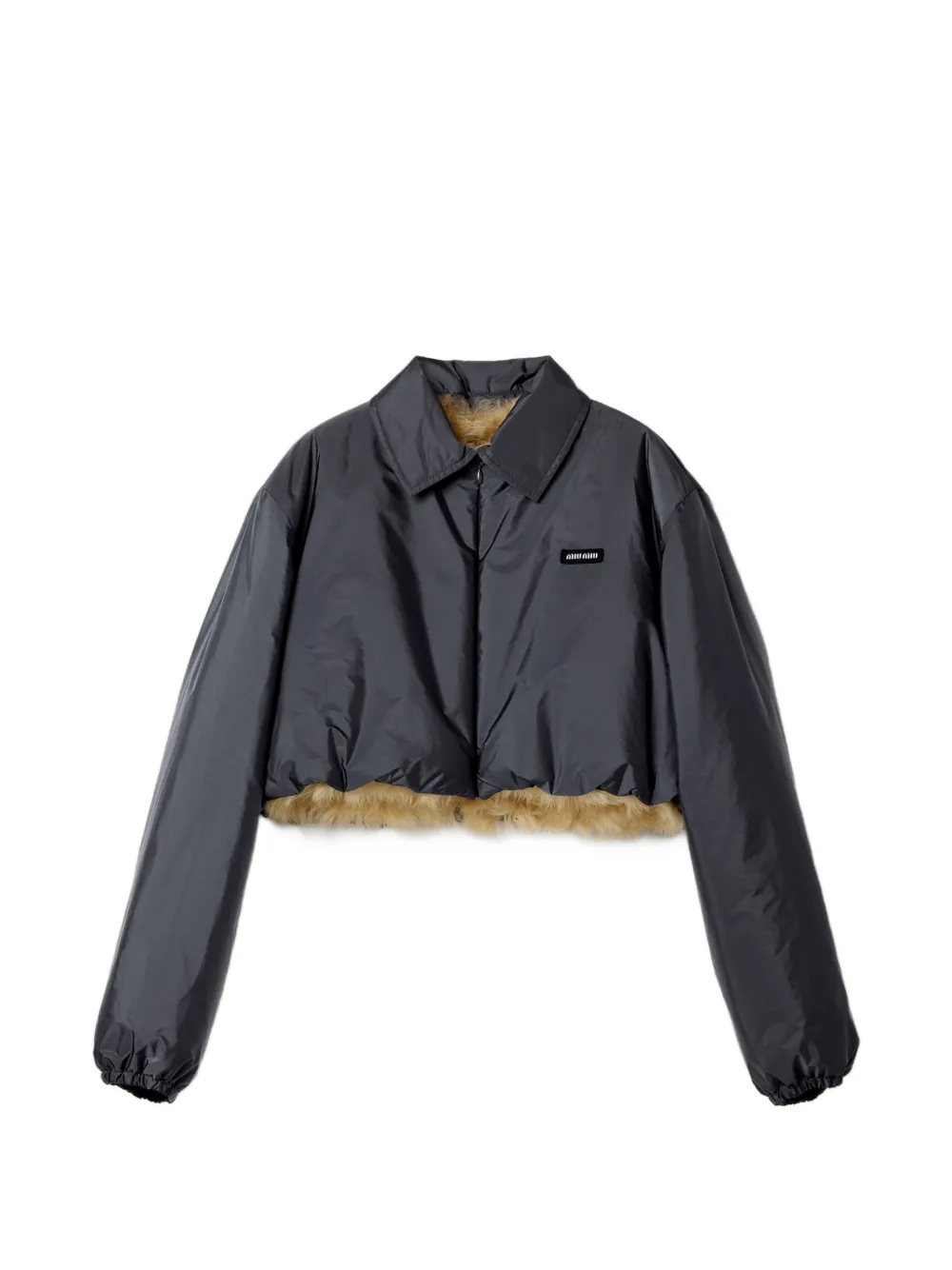 Miu Miu technical fabric and shearling windbreaker - Grigio