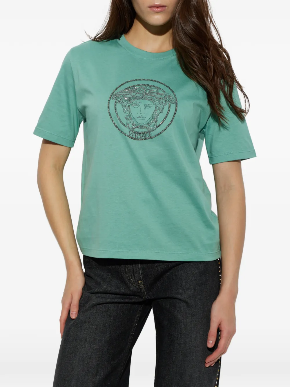 Versace Medusa T-shirt verfraaid met kristallen Groen
