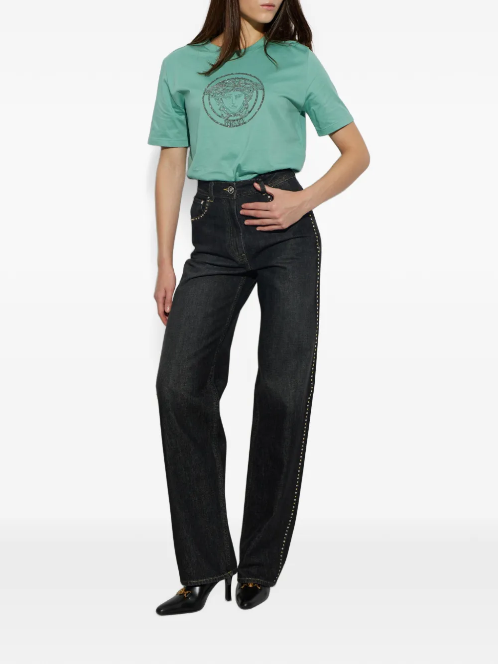 Versace Medusa T-shirt verfraaid met kristallen Groen