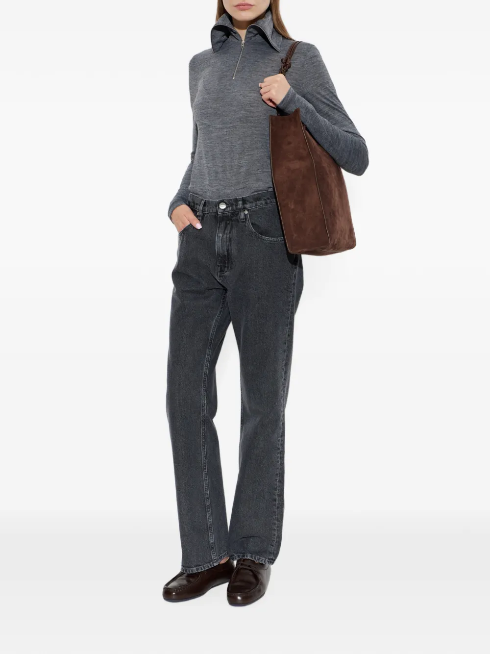 Jil Sander Top met opstaande kraag en rits Grijs