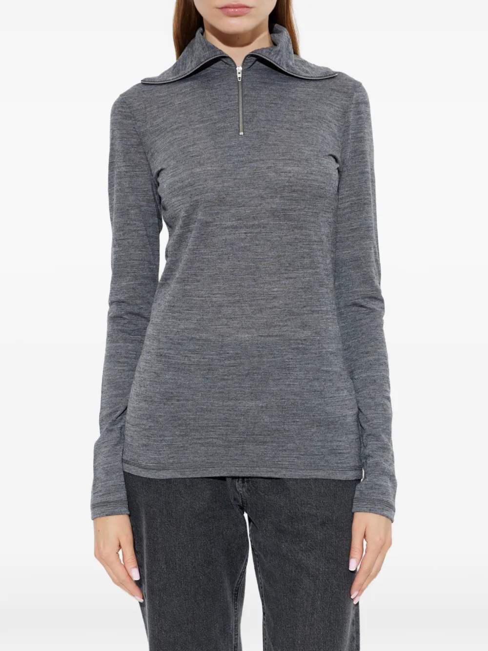 Jil Sander Top met opstaande kraag en rits Grijs
