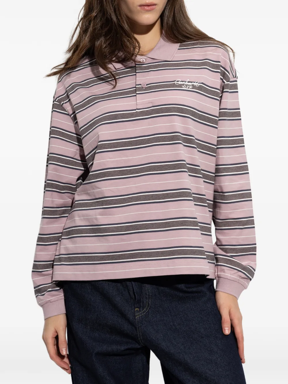 Carhartt WIP Bronson gestreept poloshirt Roze