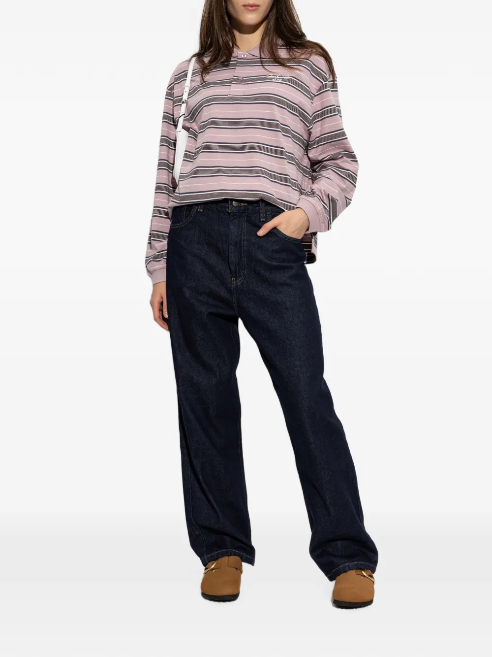 Carhartt WIP Bronson gestreept poloshirt Roze