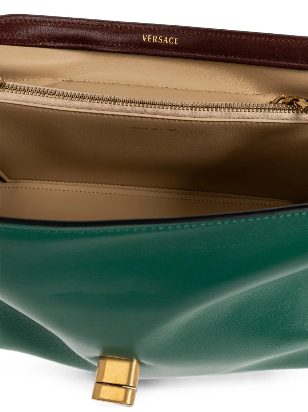 Versace Kleine leren schoudertas met logoplakkaat Groen