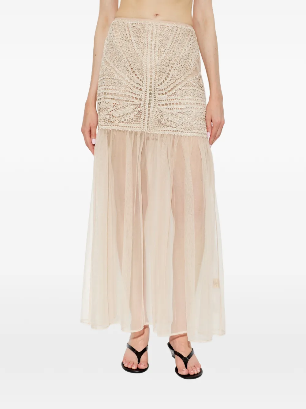 Ulla Johnson Crochet-knit Tulle Maxi Skirt in Neutrals, view 3