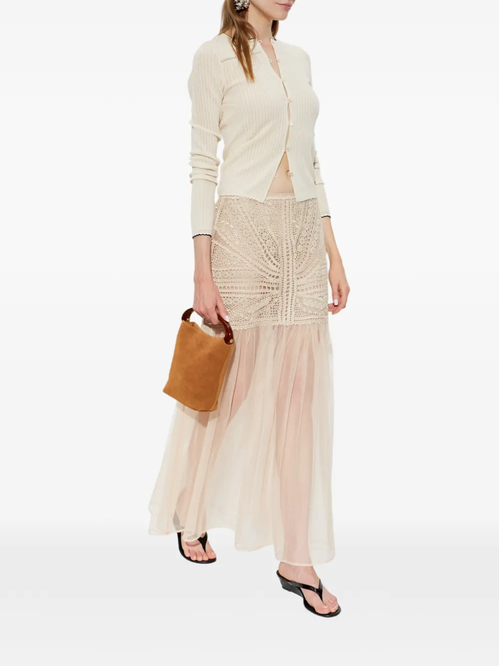 Ulla Johnson Crochet-knit Tulle Maxi Skirt in Neutrals, view 2