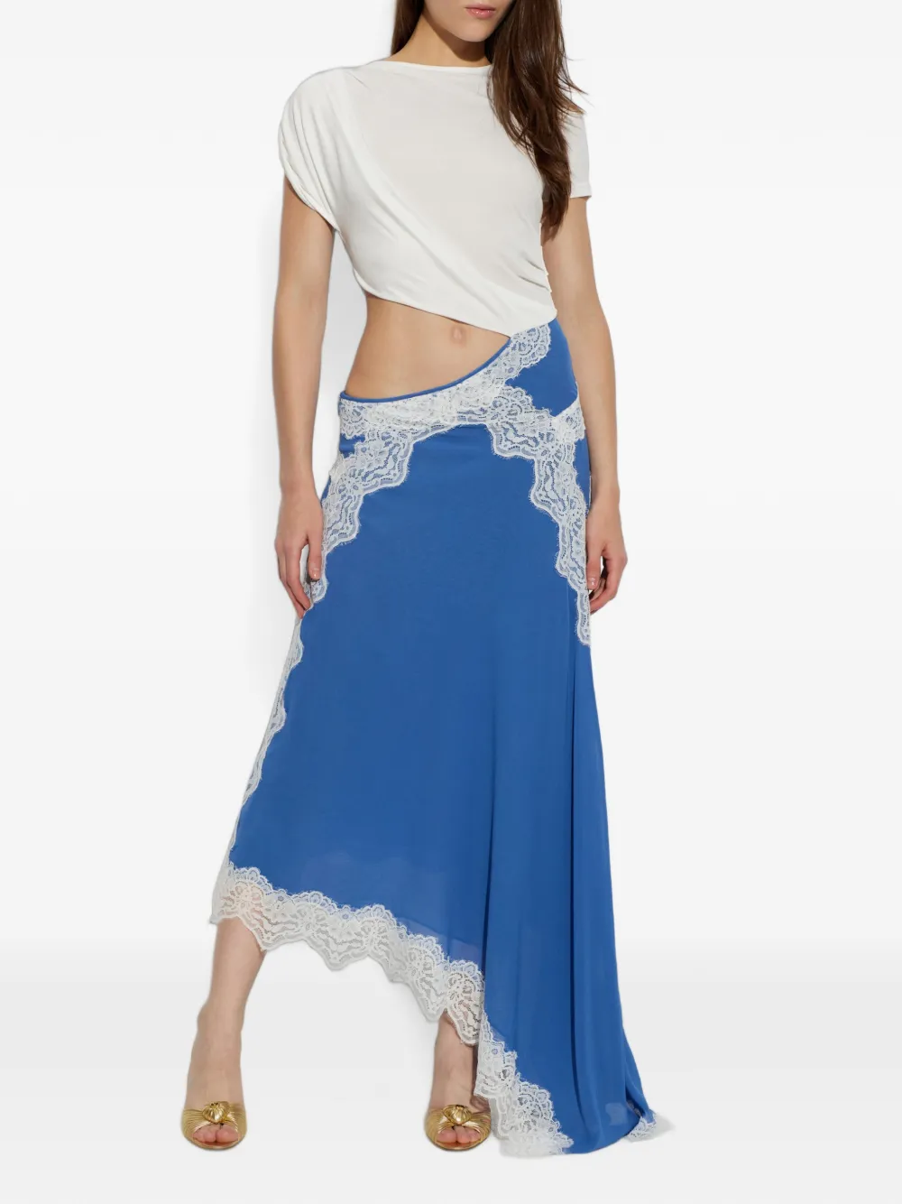 Christopher Esber Verve T-shirt met kanten afwerking en uitgesneden details Blauw