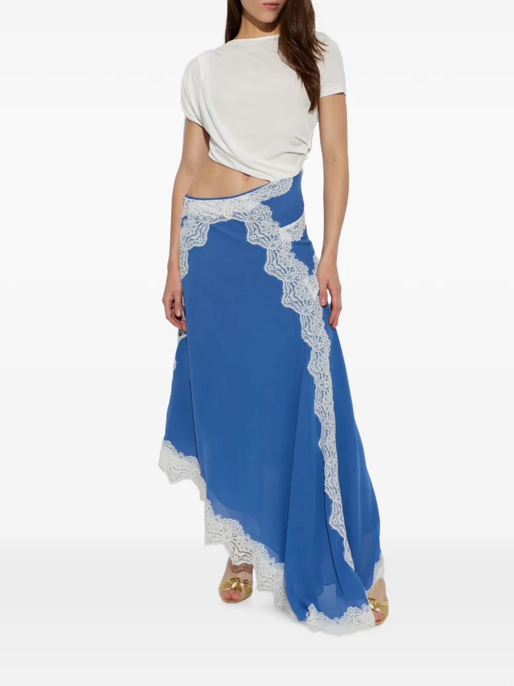 Christopher Esber Verve T-shirt met kanten afwerking en uitgesneden details Blauw