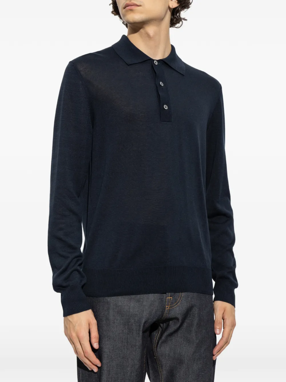 TOM FORD Linnen zijden poloshirt met fijne afmetingen Blauw