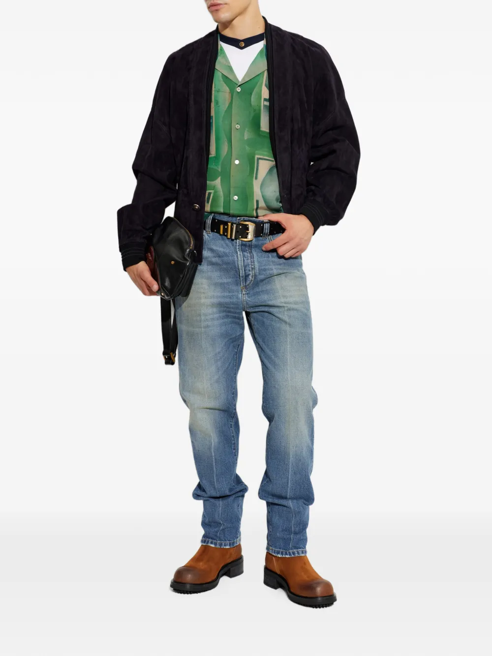 Versace Suède jack met knopen Blauw