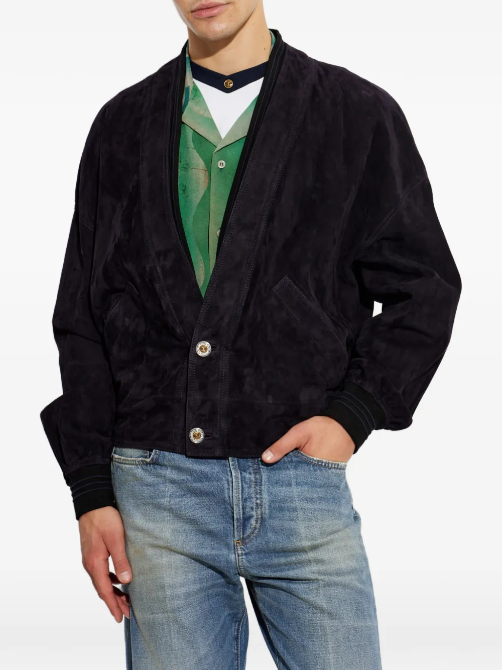 Versace Suède jack met knopen Blauw