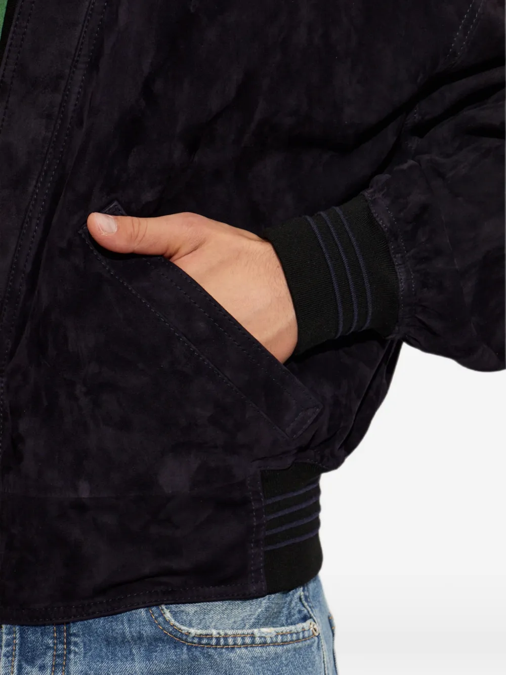 Versace Suède jack met knopen Blauw