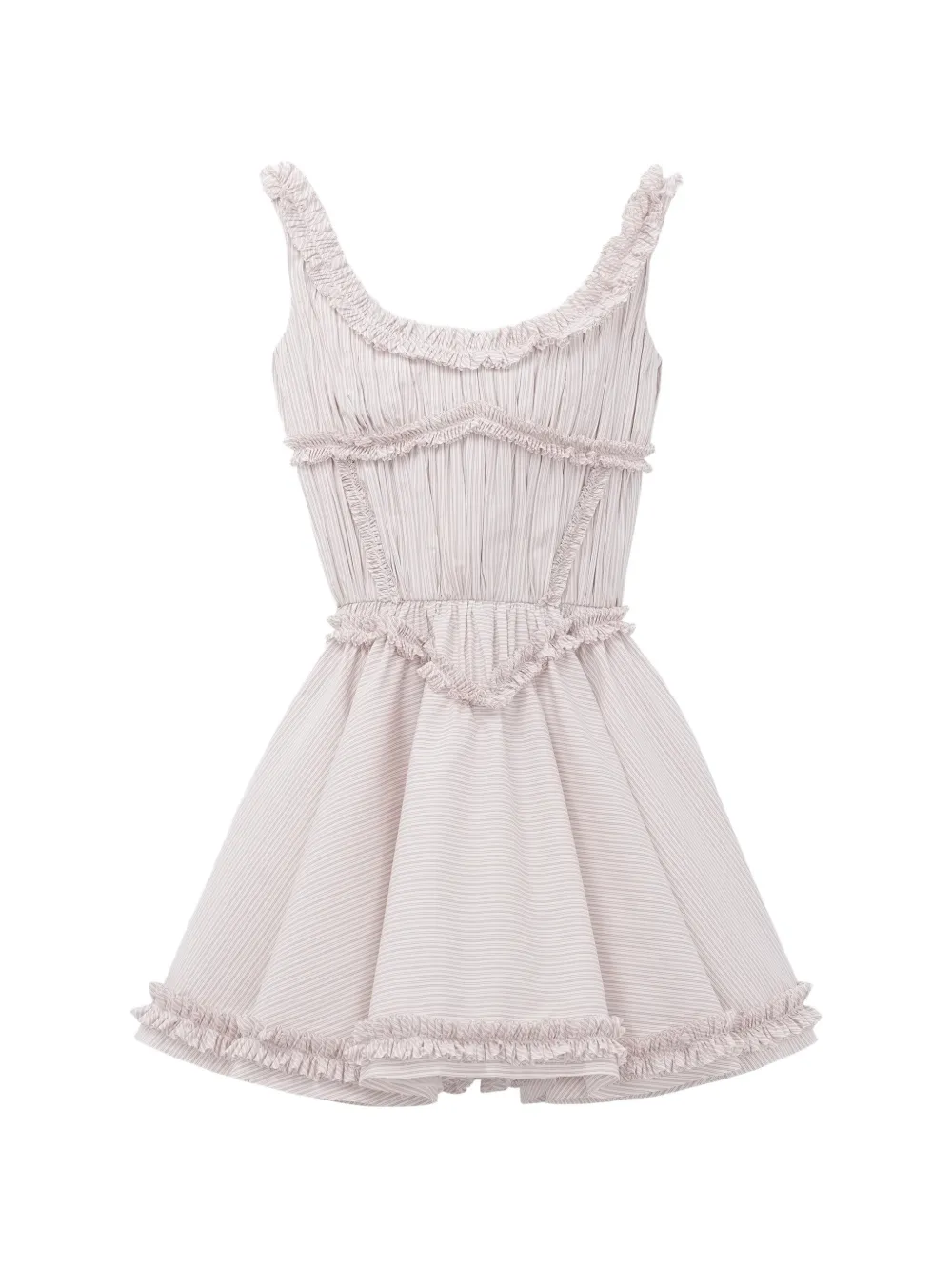 Alexander McQueen pleated ruffle pinstripe mini dress in ivory/pink - Rosa
