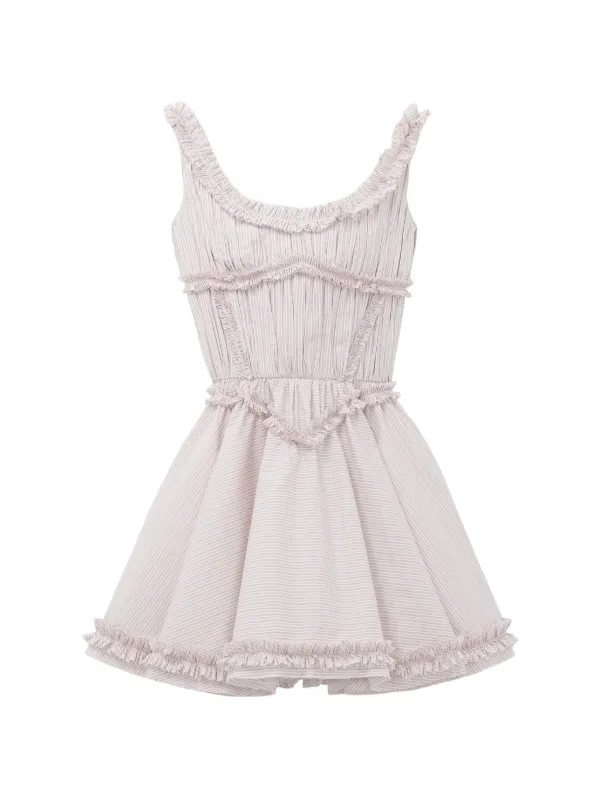 Alexander McQueen Pleated Ruffle Pinstripe Mini Dress in Pink