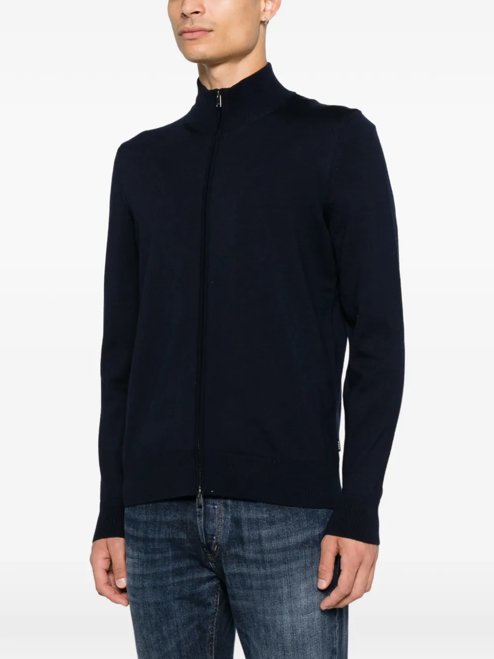 BOSS Trui van merinowol met rits Blauw
