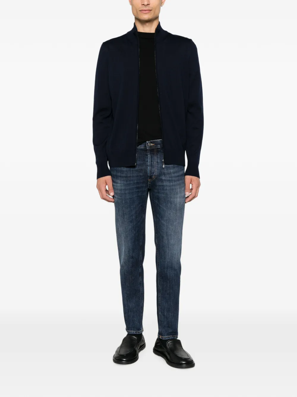 BOSS Trui van merinowol met rits Blauw