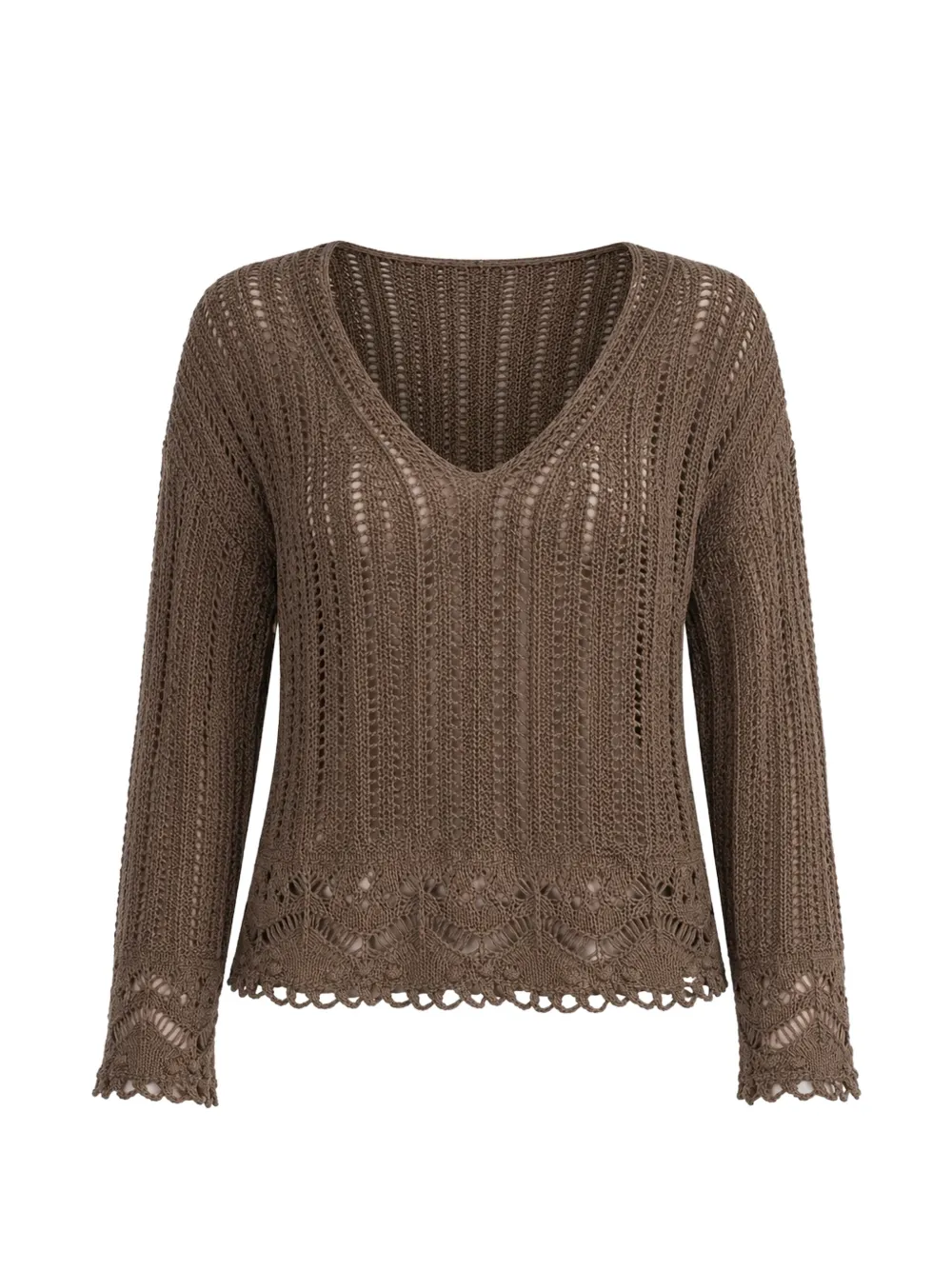 tensione in crochet-knit V-neck sweater - Marrone