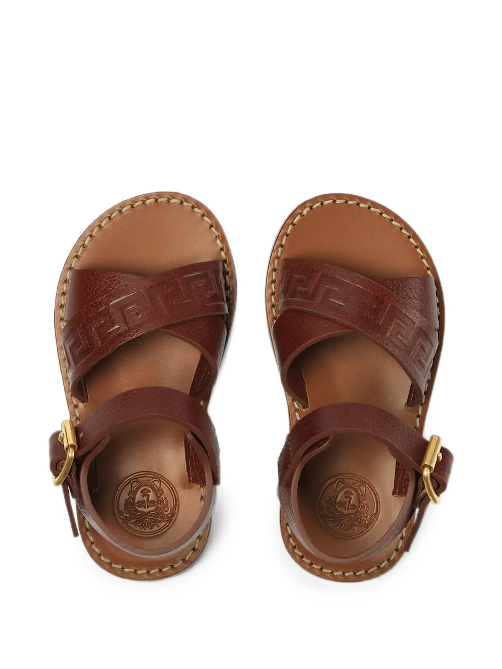 Versace Kids Greca-embossed calf leather sandals Bruin
