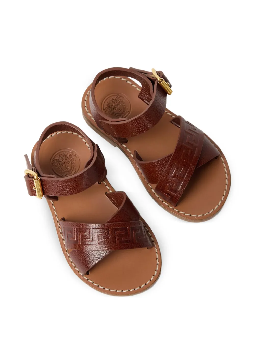 Versace Kids Greca-embossed calf leather sandals Bruin