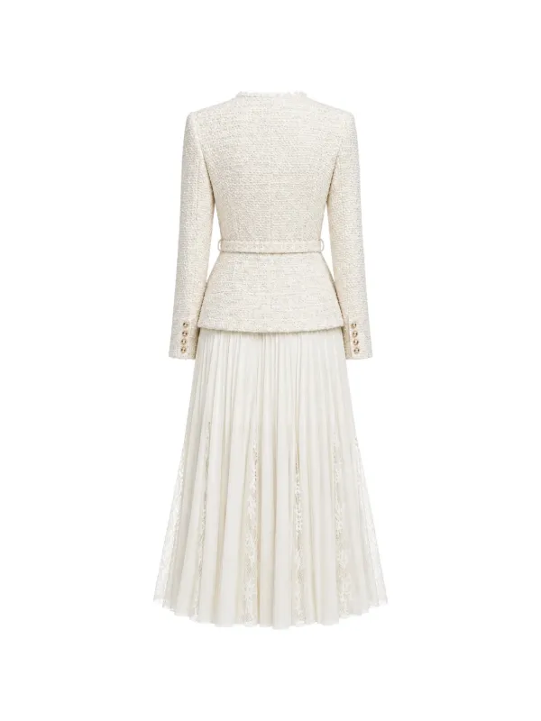 Self-Portrait Cream Tailored Boucle And Chiffon Midi Dress | Neutrals