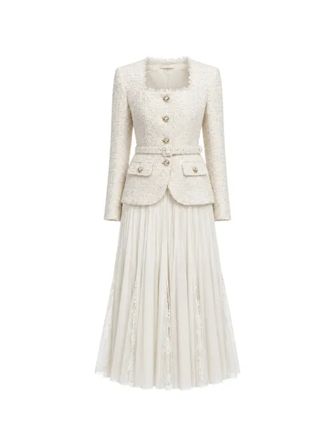 Self-Portrait cream tailored Boucle And Chiffon midi dress