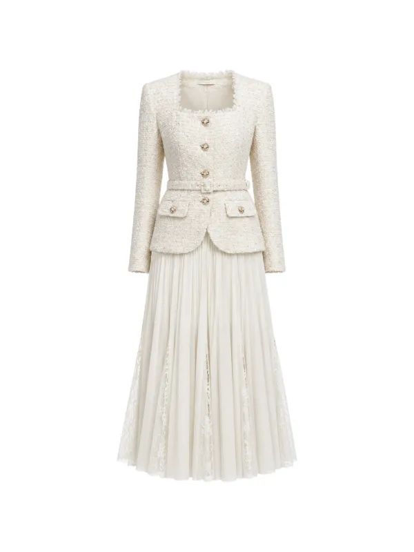 self portrait cream boucle midi dress Self-Portrait Tailored And Chiffon | Neutrals Lace Tommy Hilfiger Women's Sleeveless Size:US 14Y constructed with an overlay collection-clothing