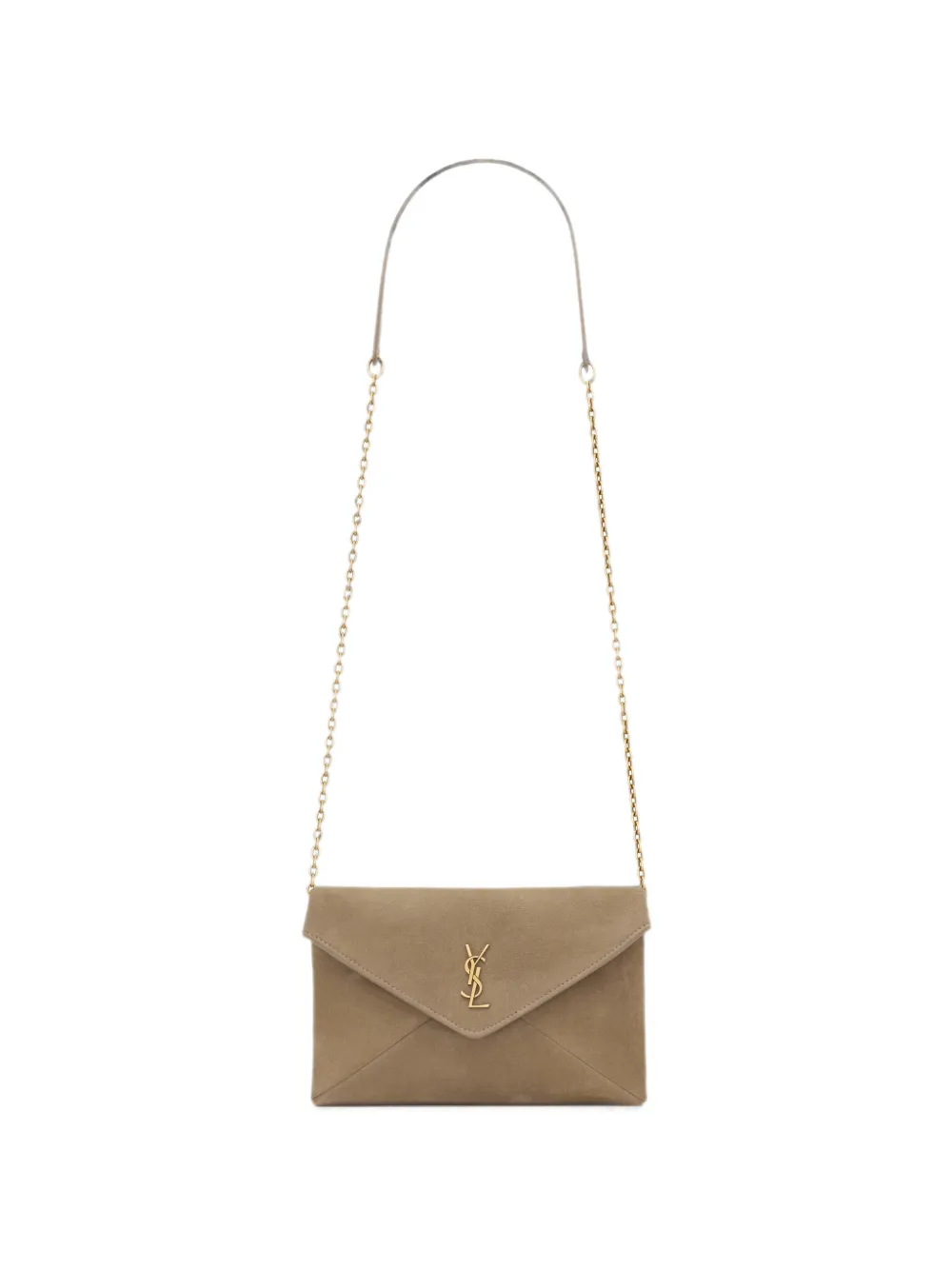 Saint Laurent Kleine Cassandre Clutch aus Wildleder - Nude