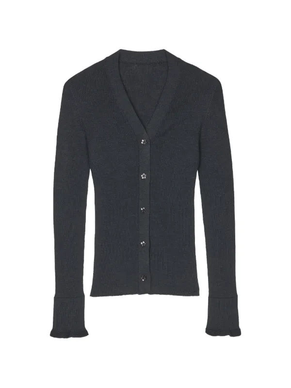 Cecilie Bahnsen Cbfolke Ribbed Flower-button Cardigan in Grey