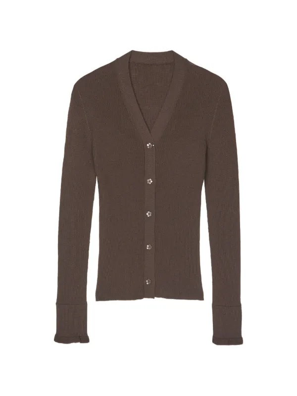 Cecilie Bahnsen Cbfolke Flower-button Ribbed Cardigan in Brown
