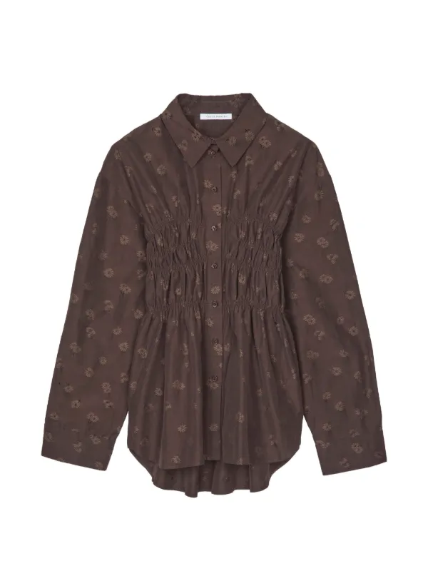 Cecilie Bahnsen Cbbraxton Floral-jacquard Smocked Shirt in Brown
