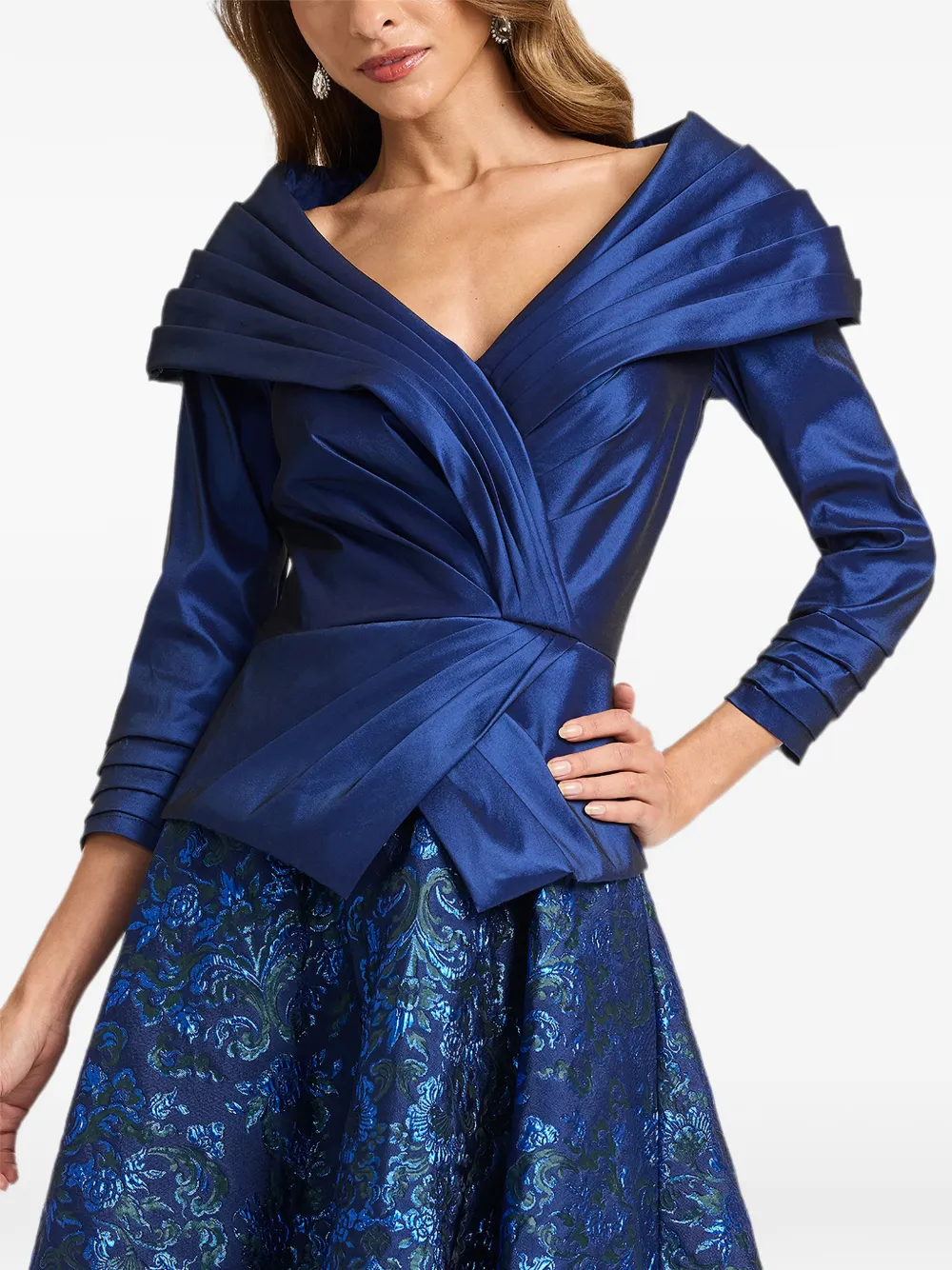 Tadashi Shoji Renwick Portrait gedrapeerde midi-jurk Blauw