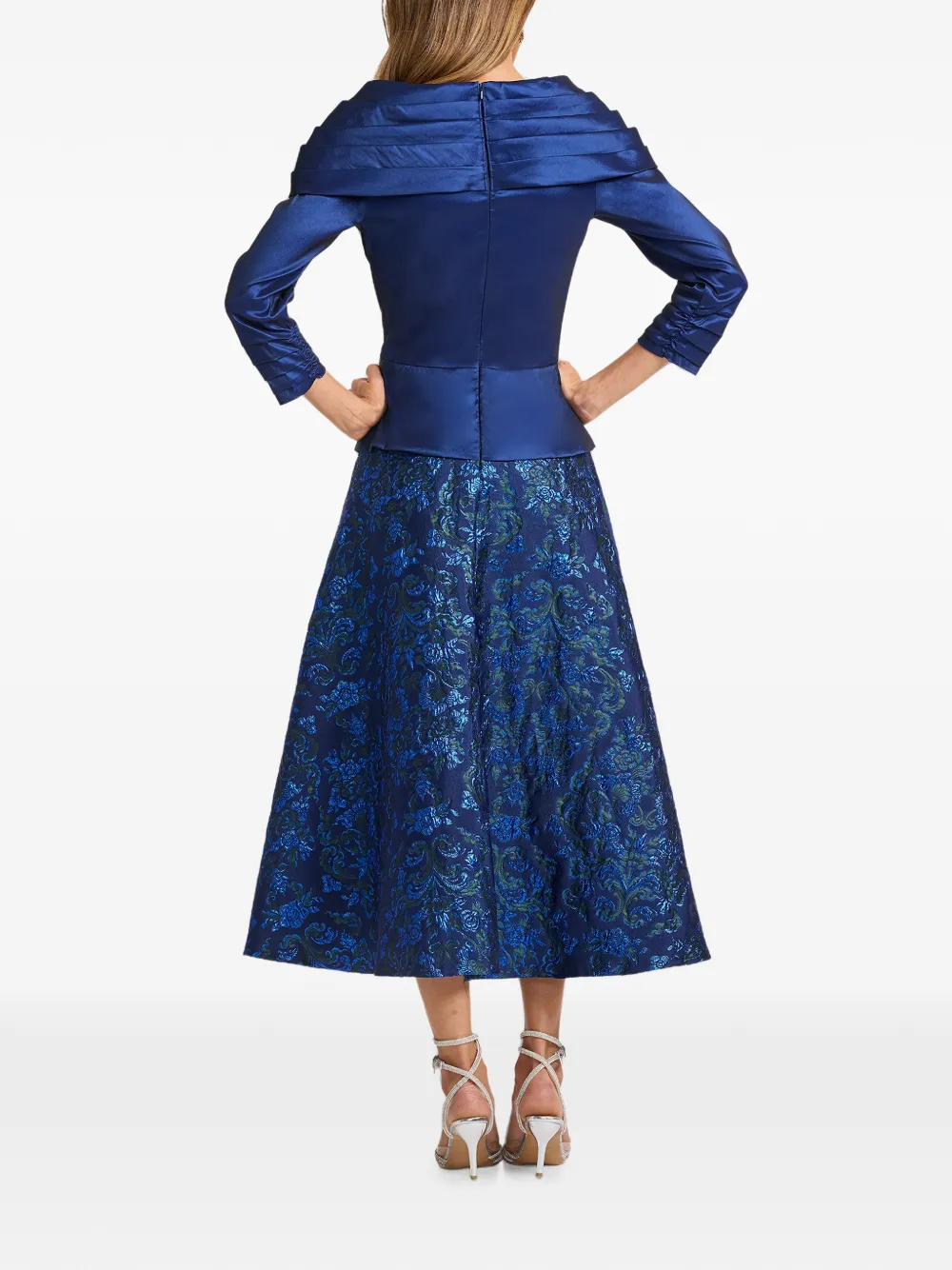 Tadashi Shoji Renwick Portrait gedrapeerde midi-jurk Blauw